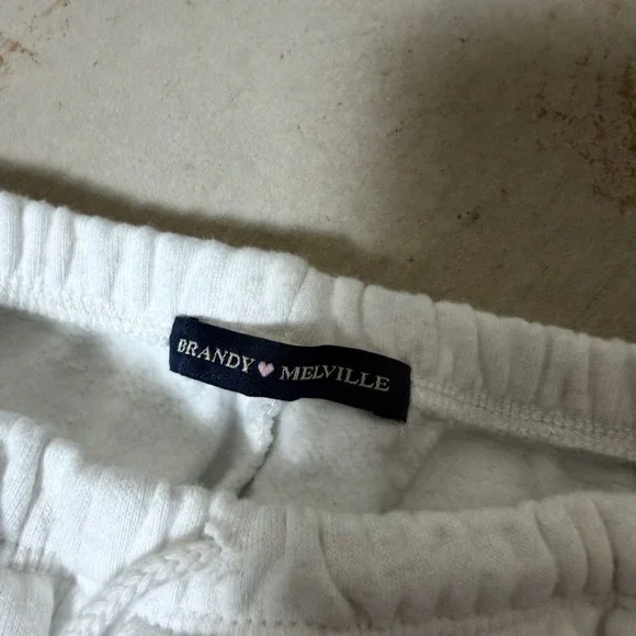 Brandy Melville White Wide Leg Sweatpants Raw Hem Elastic Waist Pockets - Picture 2 of 6